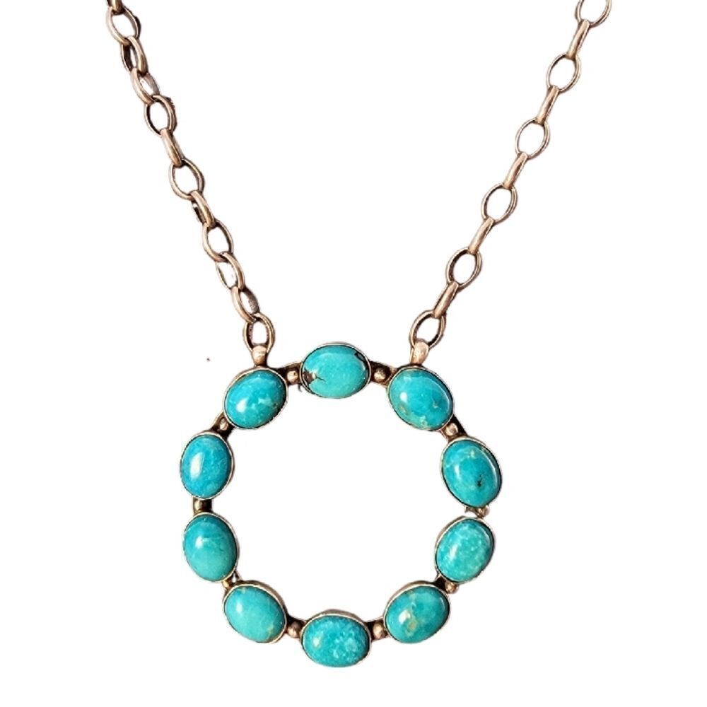 Sterling Dorothy Secatero Navajo Kingman Blue Turquoise Circle Necklace - Picture 1 of 13